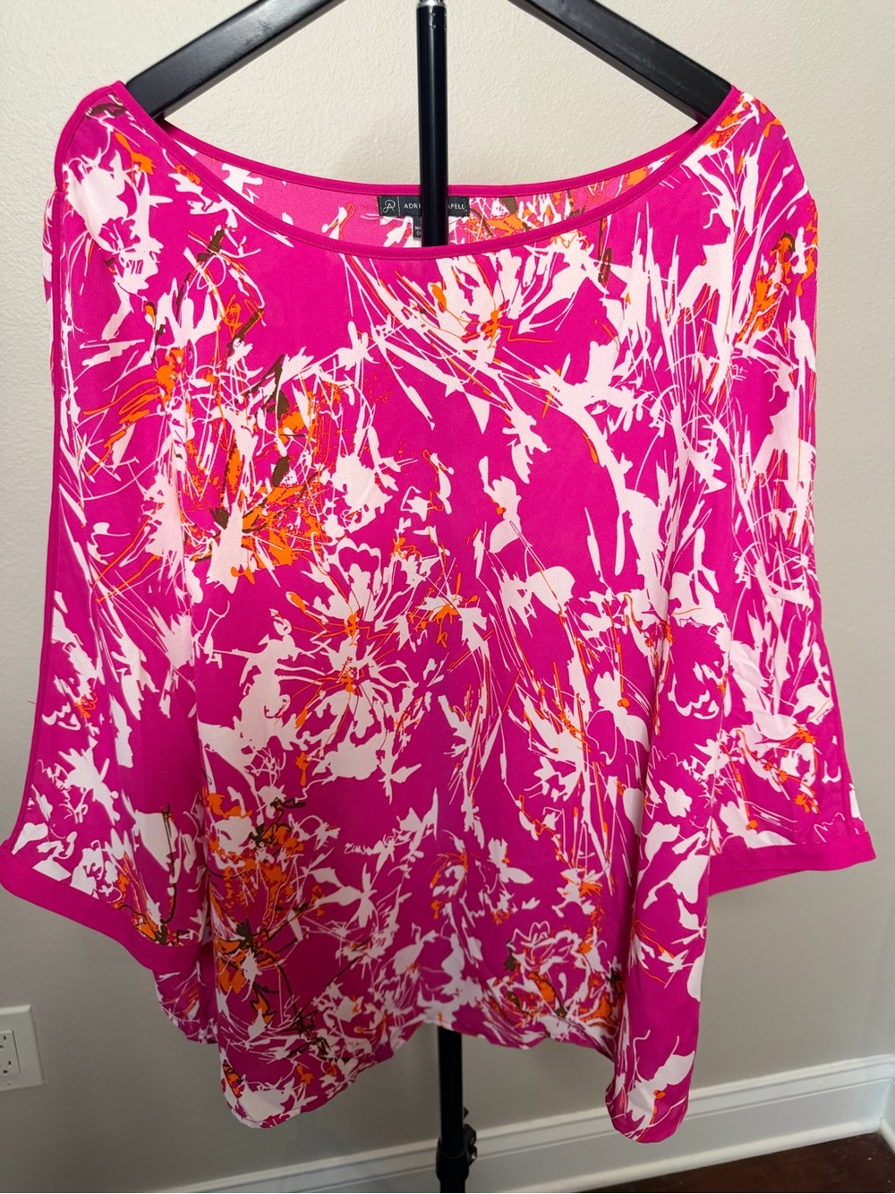 Adrianna Papell XL Pink Orange Floral Dolman Sleeve Blouse